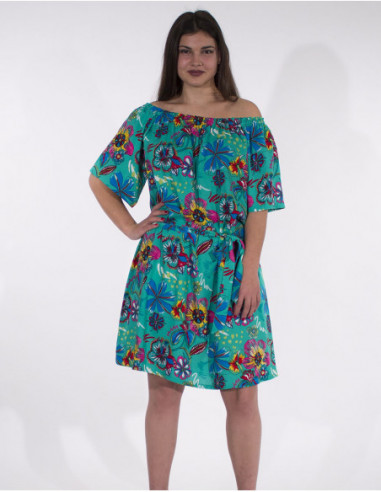 Robe courte d'été pour femme à imprimé tropical menthe