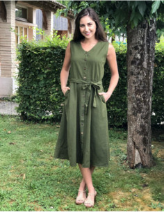 Robe vintage midi unie basique kaki