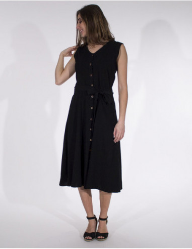 Robe vintage midi unie basique noir