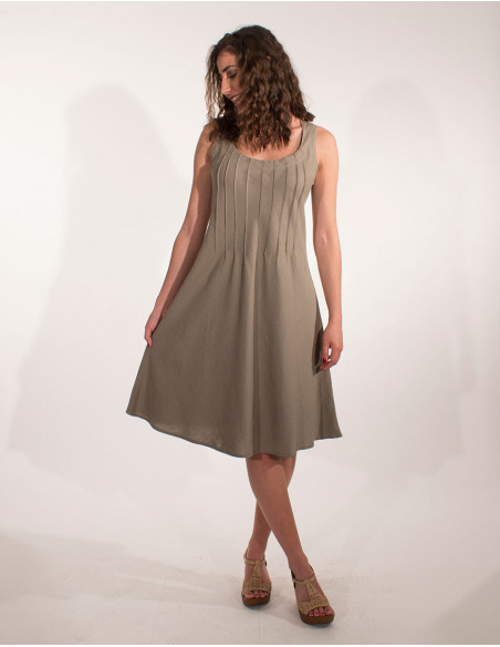 Robe débardeur basique en lin et viscose unie taupe