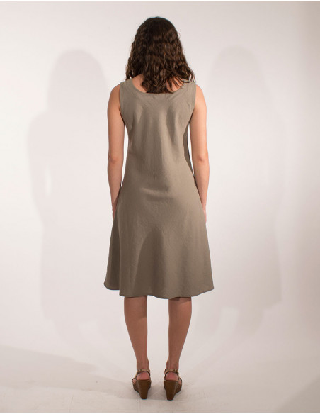 Robe femme basique courte en lin uni taupe