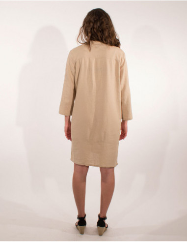 Plain shirt dress in linen and viscose