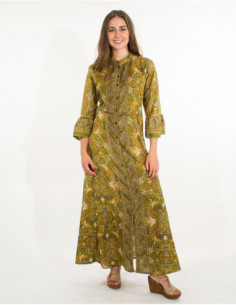 Robe longue japonaise originale pour femme à imprimé olive 2