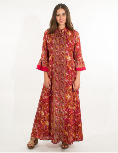 Robe longue japonaise originale pour femme à imprimé olive