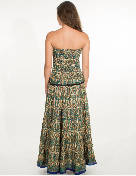 Robe longue originale bustier à motifs ethniques blancs