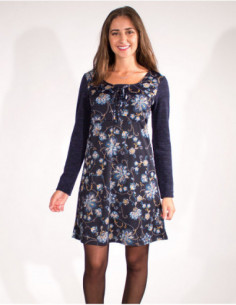 Robe originale hiver avec manches unies imprimé fleur