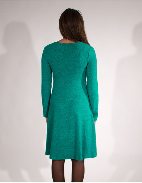 Robe hiver maille ethnique originale émeraude dos