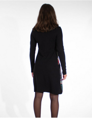 Robe hiver originale ethnique patchwork dos uni noir
