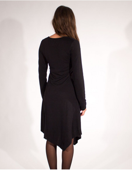 Robe hiver originale asymétrique col V noir dos