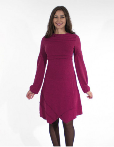 Robe fine hiver  originale manches longues framboise