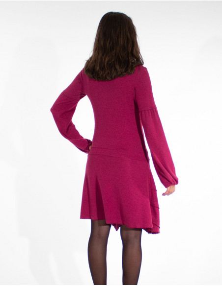 Robe fine hiver  originale manches longues framboise dos