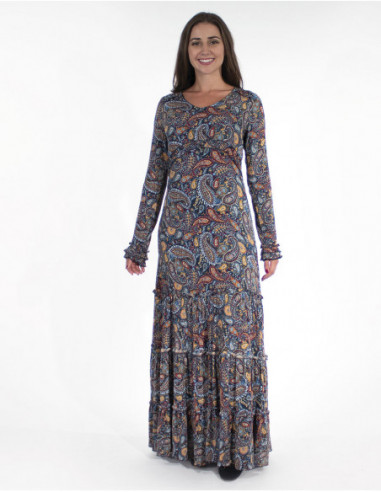 Robe bohème hiver très longue bleue