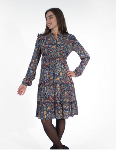 robe hiver mi longue imprimé cachemire bleue