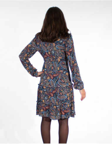 robe hiver mi longue imprimé cachemire bleue dos
