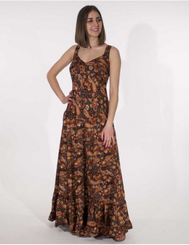 Robe longue coupe princesse imprimé cachemire
