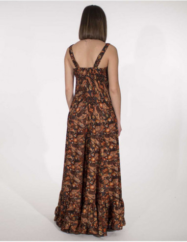 Robe longue coupe princesse imprimé cachemire noire dos