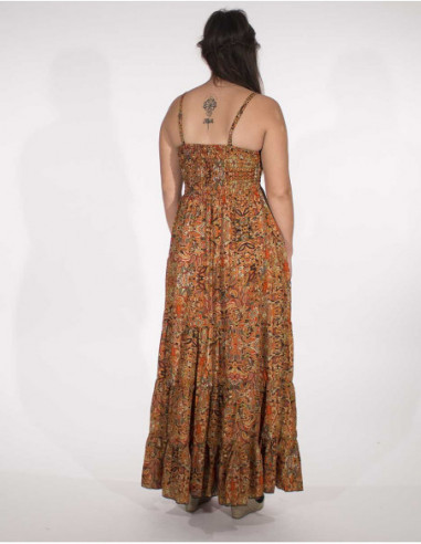 Robe longue hippie chic à fines bretelles élégante noire dos