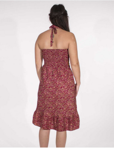 Robe mi-longue romantique dos nu sari fuchsia dos