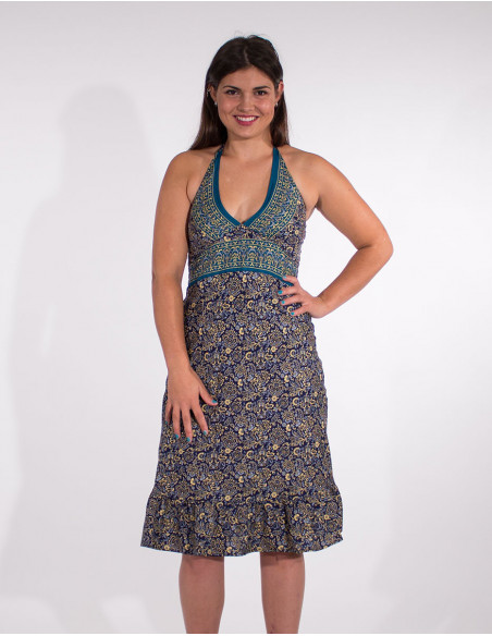 Robe mi-longue romantique dos nu sari marine