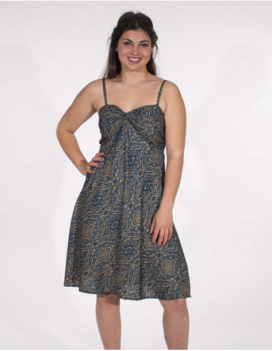 Robe courte chic poitrine drapée imprimé type sari