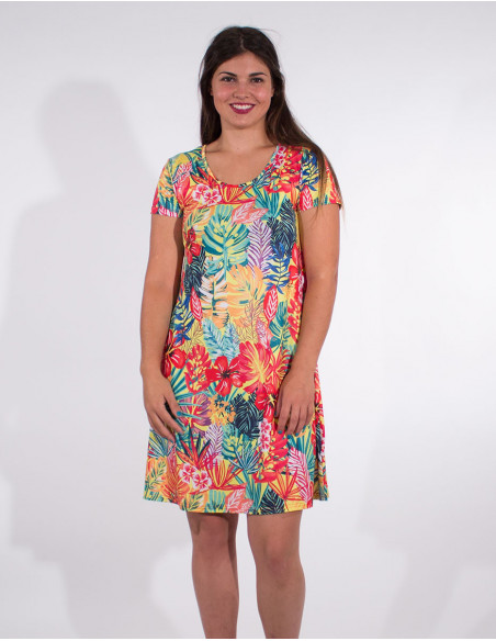 Robe de plage imprimée tropical à manches courtes anis