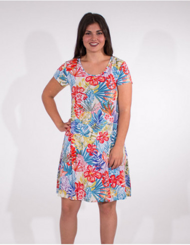 Robe de plage imprimée tropical à manches courtes