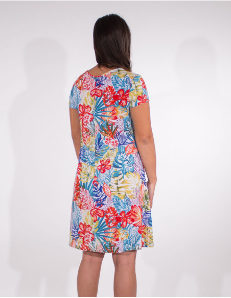 Robe de plage imprimée tropical à manches courtes blanche dos