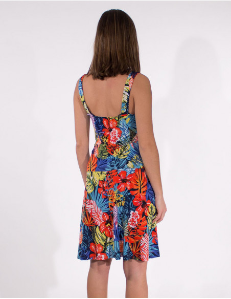 Robe courte basique imprimée hibiscus marine dos