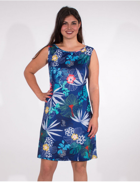 Sleeveless short dress with round neck