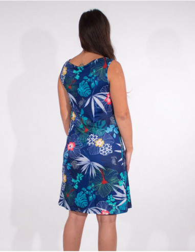 Robe courte basique sans manches et bretelles larges marine dos