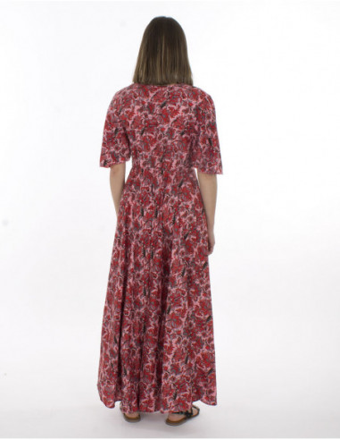 Robe longue romantique élégante à manches larges rose dos