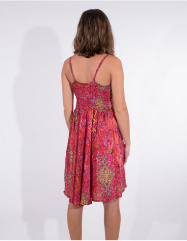 robe courte basique fines bretelles smockée rouge dos