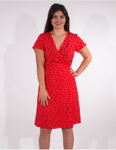 Robe courte basique portefeuille manches courtes corail