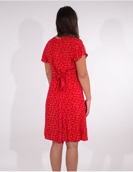 Robe courte basique portefeuille manches courtes corail dos