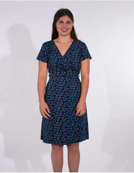 Robe courte basique portefeuille manches courtes marine