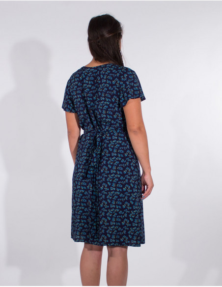 Robe courte basique portefeuille manches courtes marine dos