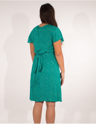 Robe courte basique portefeuille manches courtes menthe dos