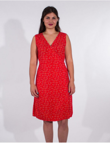 Robe courte portefeuille basique sans manches corail