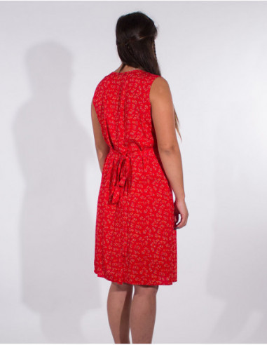 Robe courte portefeuille basique sans manches corail dos