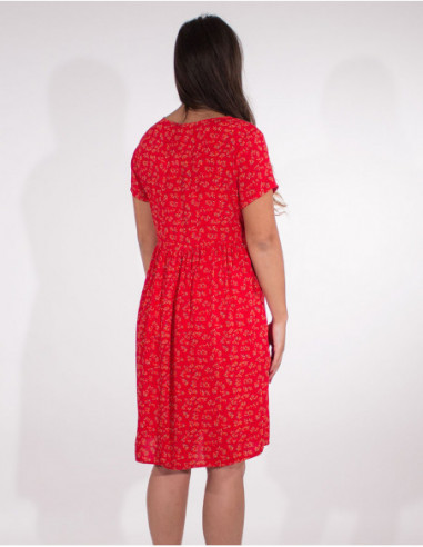 Robe courte basique baby doll manche courte corail dos