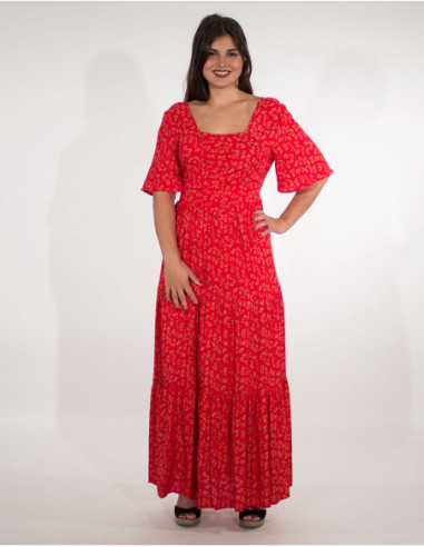 Robe maxi bohème col carré rouge