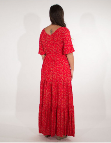 Robe maxi bohème col carré rouge dos