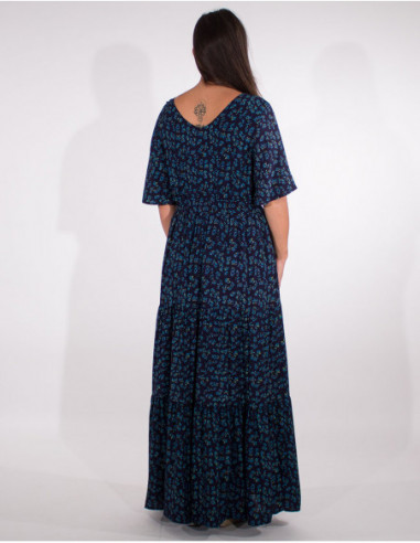 Robe maxi bohème col carré marine dos