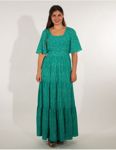 Robe maxi bohème col carré menthe