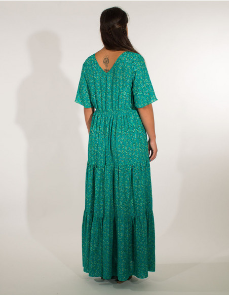Robe maxi bohème col carré menthe dos