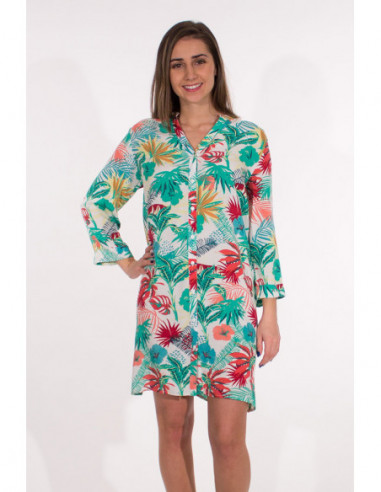 Tunique chemise fleuri pour femme blanche