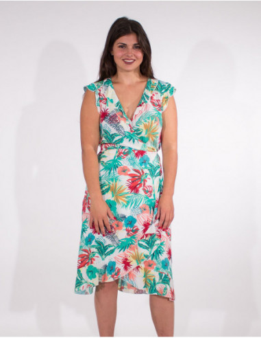 Robe courte à fleurs cintrée et portefeuille blanche