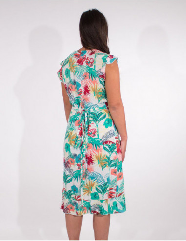 Robe courte à fleurs cintrée et portefeuille blanche dos