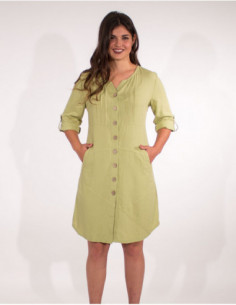 Short dress with 3/4 sleeves buttoned at the front color green 2