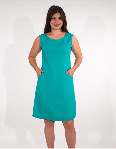 Robe courte droite en lin sans manches